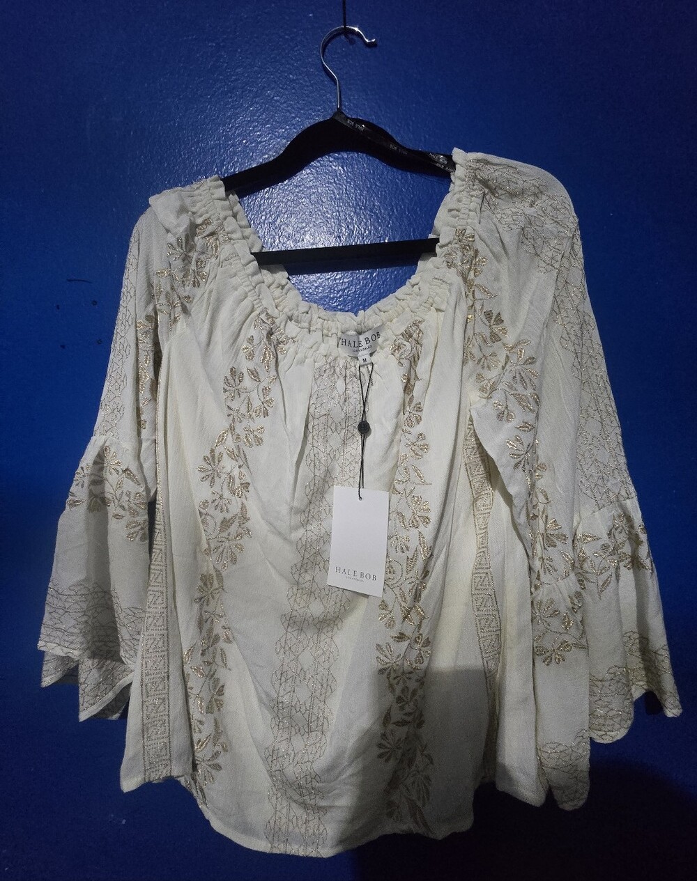 Hale Bob NWT Boho Gold Detail Hippie Top Size Medium